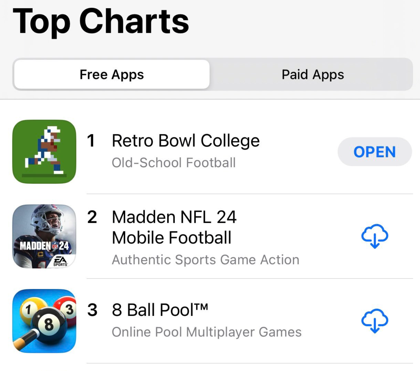 Retro Bowl College at the top of the iOS charts in the USA!